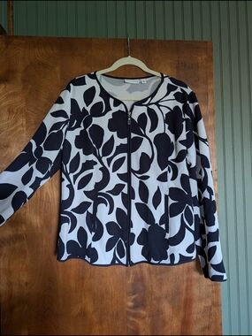 Navy and White Floral Zip Jacket